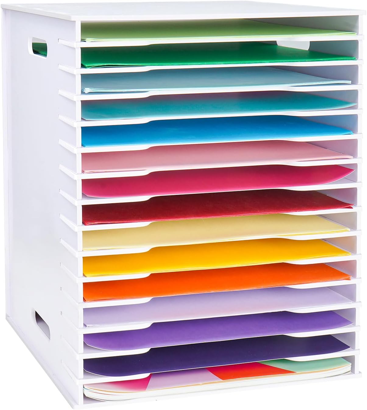 SANFURNEY Scrapbook Paper Organizer for Sizes 12" x 12", 15 Slots File Sorter Storage, Document Holder, Desktop Scrapbook Paper Organizer Rack for Home Office School (White, 15 Slots - Large Size) 1 - northernschoolofshiatsu.co.uk