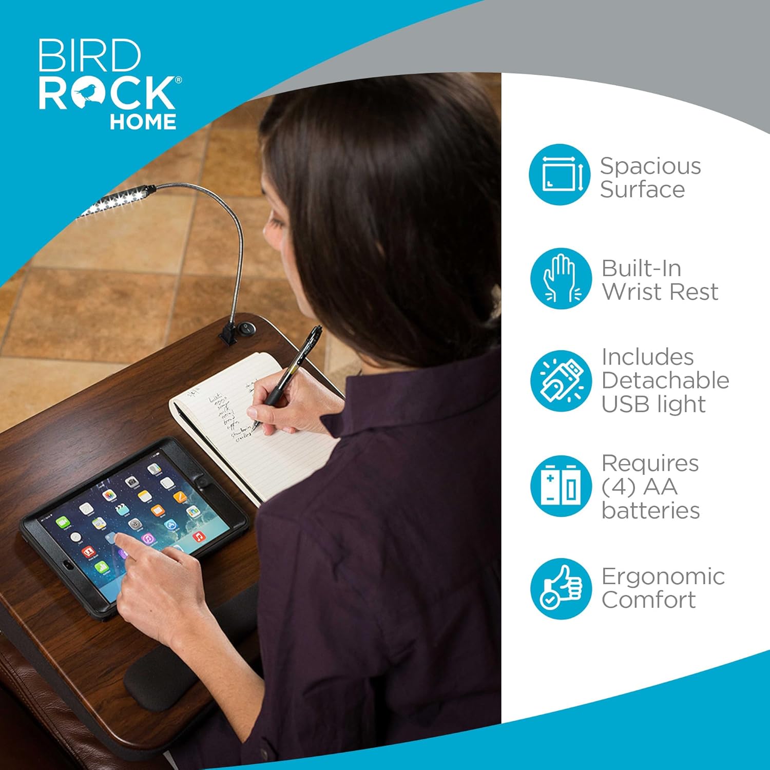 Lap Desk with Memory Foam Cushion and USB Light, Fits Laptops Up to 15", Portable Workstation for Home Office with Wrist Rest, Handle, and Detachable Light - Black, Walnut 3 71nrXoOOgYL. AC SL1500 - northernschoolofshiatsu.co.uk