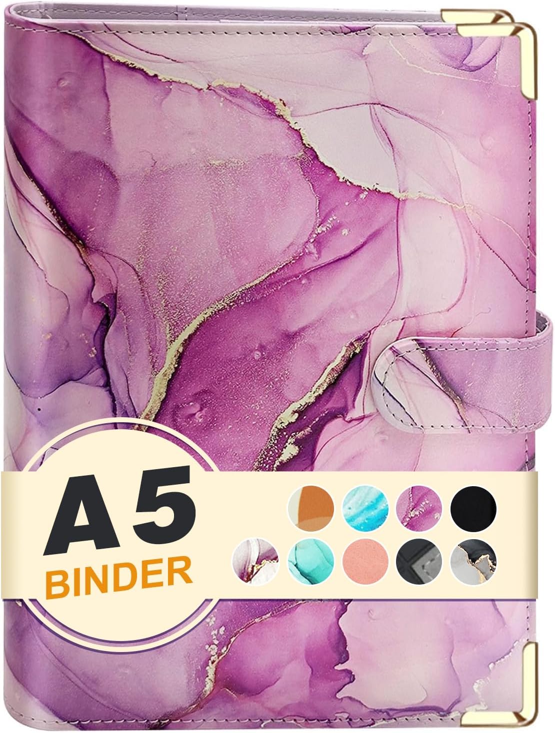 A5 Refillable 6 Ring Faux Leather Budget Binder,Mini Notebook Binder Cover for A5 Filler Paper,Loose Leaf Personal Planner Cover with Magnetic Buckle Closure(Marble Purple) 108 71orsjWFcLL. AC SL1500 - northernschoolofshiatsu.co.uk