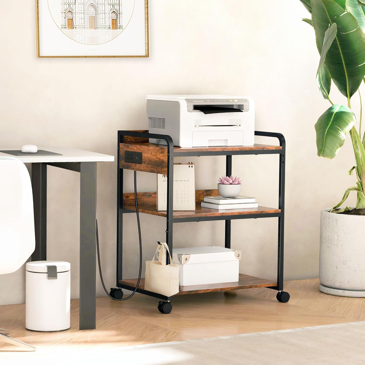 3 Tier Large Printer Stand with Wheels, 25.2 x 18.9 Inch Printer Stand with Power Outlet USB Port, Printer Table with Adjustable Storage Shelf for Home Office, Rustic Brown 7 71p0DIF9KnL. AC SL1500 - northernschoolofshiatsu.co.uk