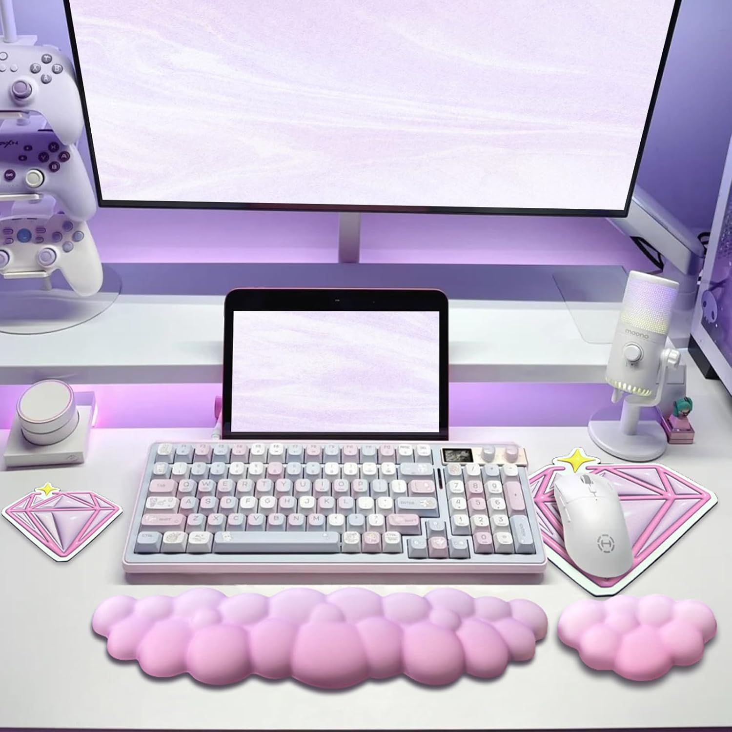 Cloud Mouse Pad and Keyboard Wrist Rest Set,4 Pcs Pink Ergonomic Arm Support for Computer Desk,Cute Palm Resting Cushion with Mousepad & Coaster | Office Computer Laptop Typing Pain Relief 26 71pFmG L2SL. AC SL1500 - northernschoolofshiatsu.co.uk