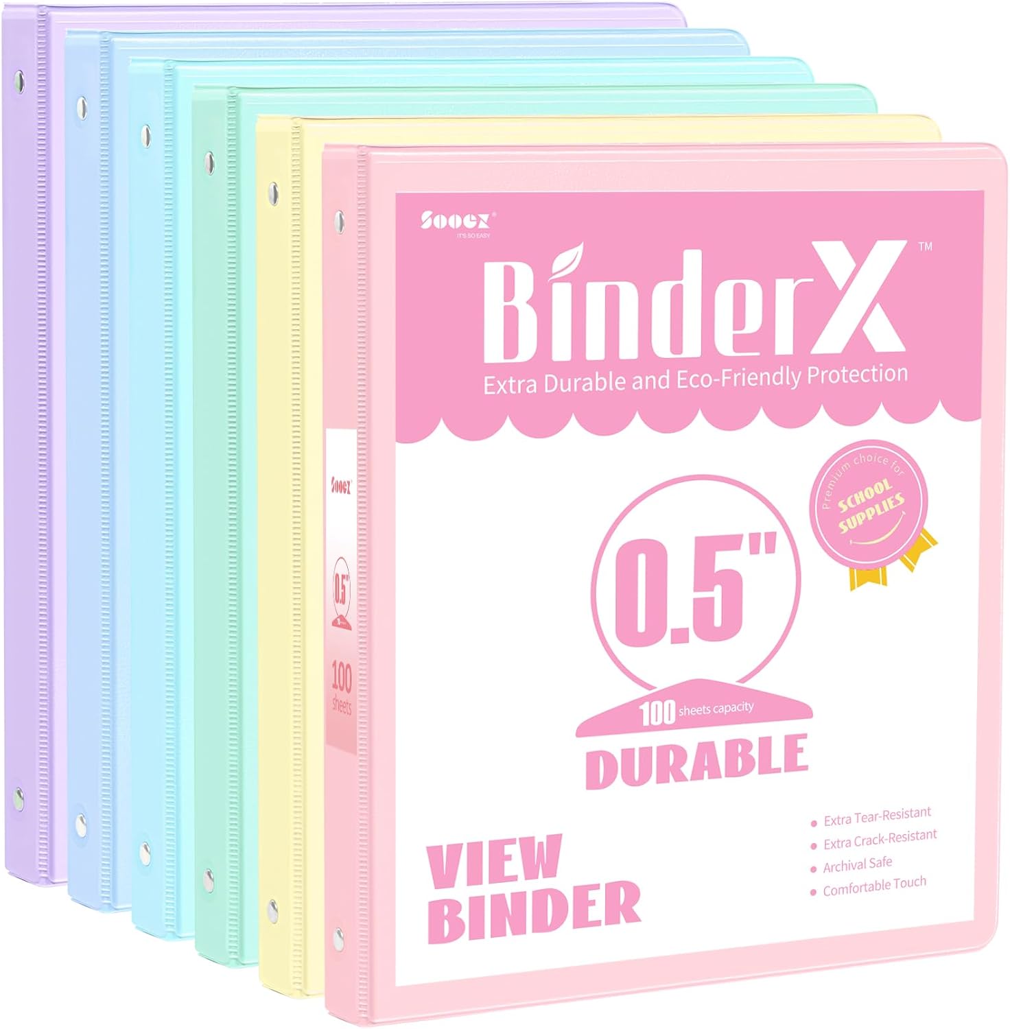 6 Pack Extra Durable 3 Ring Binders 1 inch, Sooez 1” Three Round Ring Binders with Pockets, Cute Customizable Clear View Cover for 8.5 x 11'' Letter Size Papers, Pastel School Office Supplies for Girl 18 71qHLjob6zL. AC SL1500 - northernschoolofshiatsu.co.uk