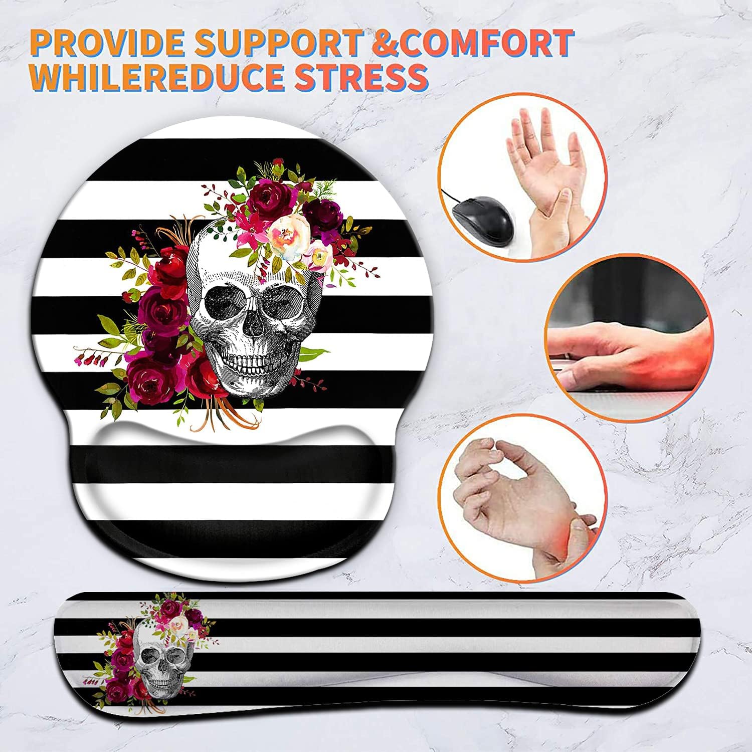 Ergonomic Mouse Pad Wrist Support Gel and Keyboard Wrist Rest Set for Laptop, Mac, Gaming and Office, Durable, Comfortable and Pain Relief + Coaster, Skull Flower 7 71qWyu+N5gL. AC SL1500 - northernschoolofshiatsu.co.uk
