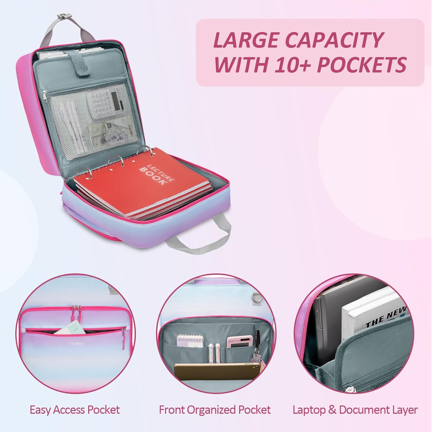 Ytonet Zipper Binder with Shoulder Strap, 3 Inch 3 Ring Binder with Zipper, 600 Sheets Large Capacity Waterproof School Binders Organizer for Girls Students Fit 15.6 Inch Laptop, Purple 9 - northernschoolofshiatsu.co.uk