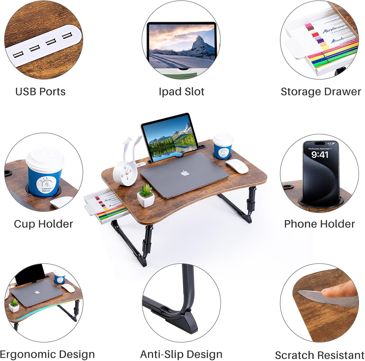 Laptop Desk for Bed, Height Adjustable Laptop Bed Table, Foldable Portable Lap Desk Stand with USB/Storage Drawer/Cup Holder/Slot, Breakfast Tray for Working Reading Writing Eating 66 71rR515rKhL. AC SL1500 - northernschoolofshiatsu.co.uk