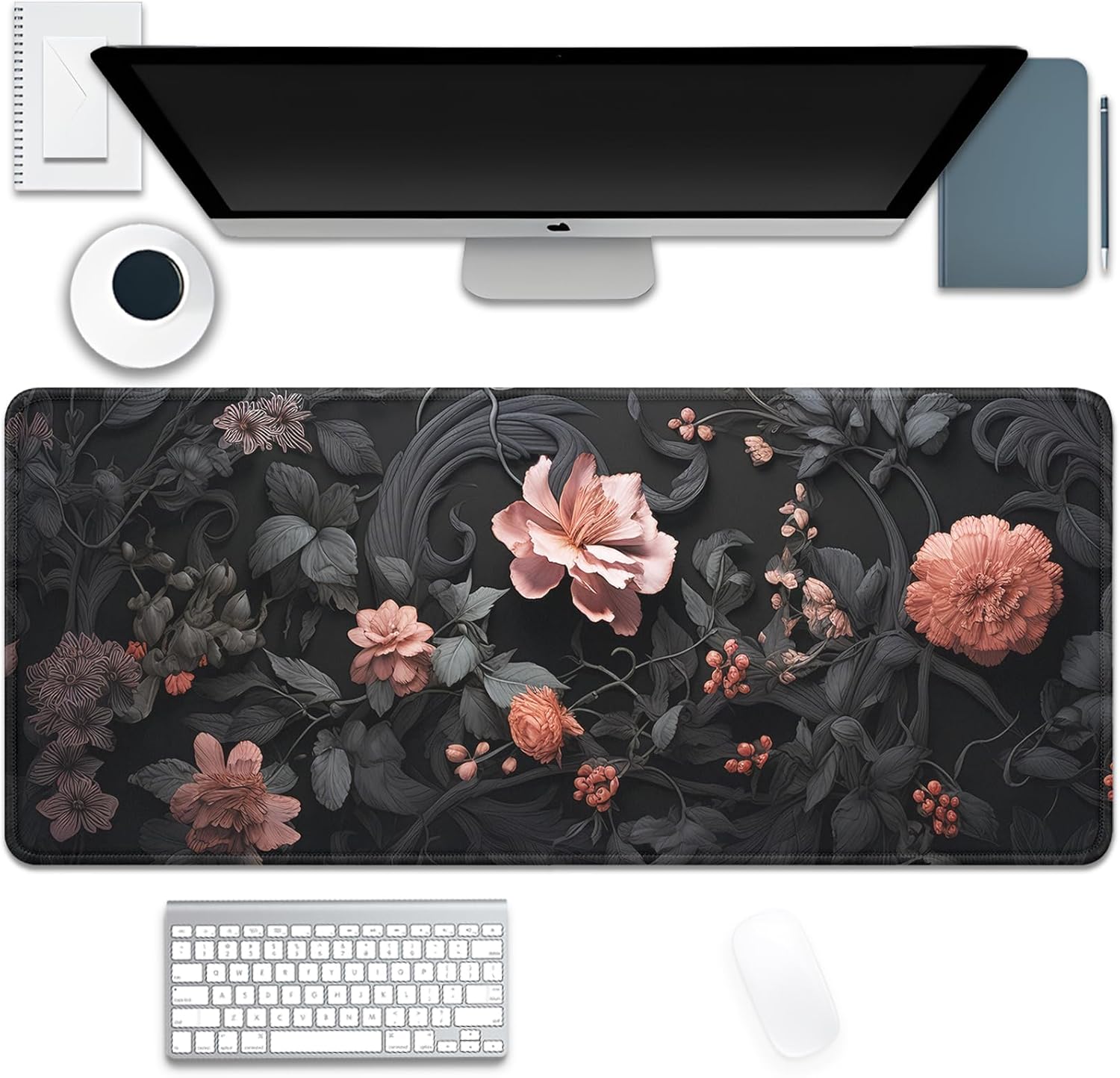Black Art Flowers Mouse Pad,Large Vintage Floral Mousepad Desk Pad with Stitched Edges,Non-Slip Waterproof Rubber Base Mouse Mat for Office Computer Keyboard Laptop Home(27.5x11.8 in) 1 71s4RBhkN2L. AC SL1500 - northernschoolofshiatsu.co.uk