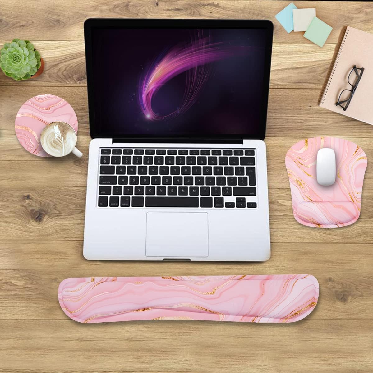Memory Foam Ergonomic Keyboard Wrist Rest Pad and Mouse Wrist Rest Support Mouse Pad Set for Office Gaming Easy Typing-Pink Fluid 6 - northernschoolofshiatsu.co.uk