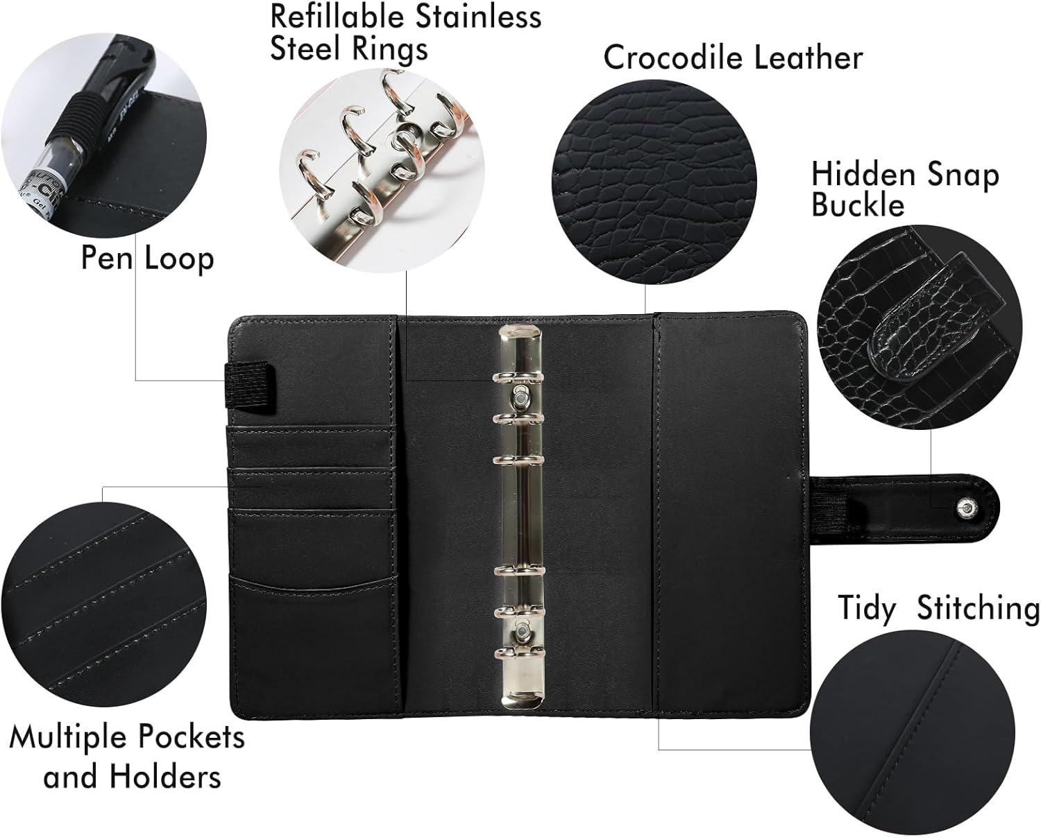 A5 6 Ring Binder Cover Crocodile - Large PU Leather Notebook Binder with Hidden Snap Buckle, Refillable Budget Planner, Beige 13 71st7787PpL. AC SL1500 - northernschoolofshiatsu.co.uk