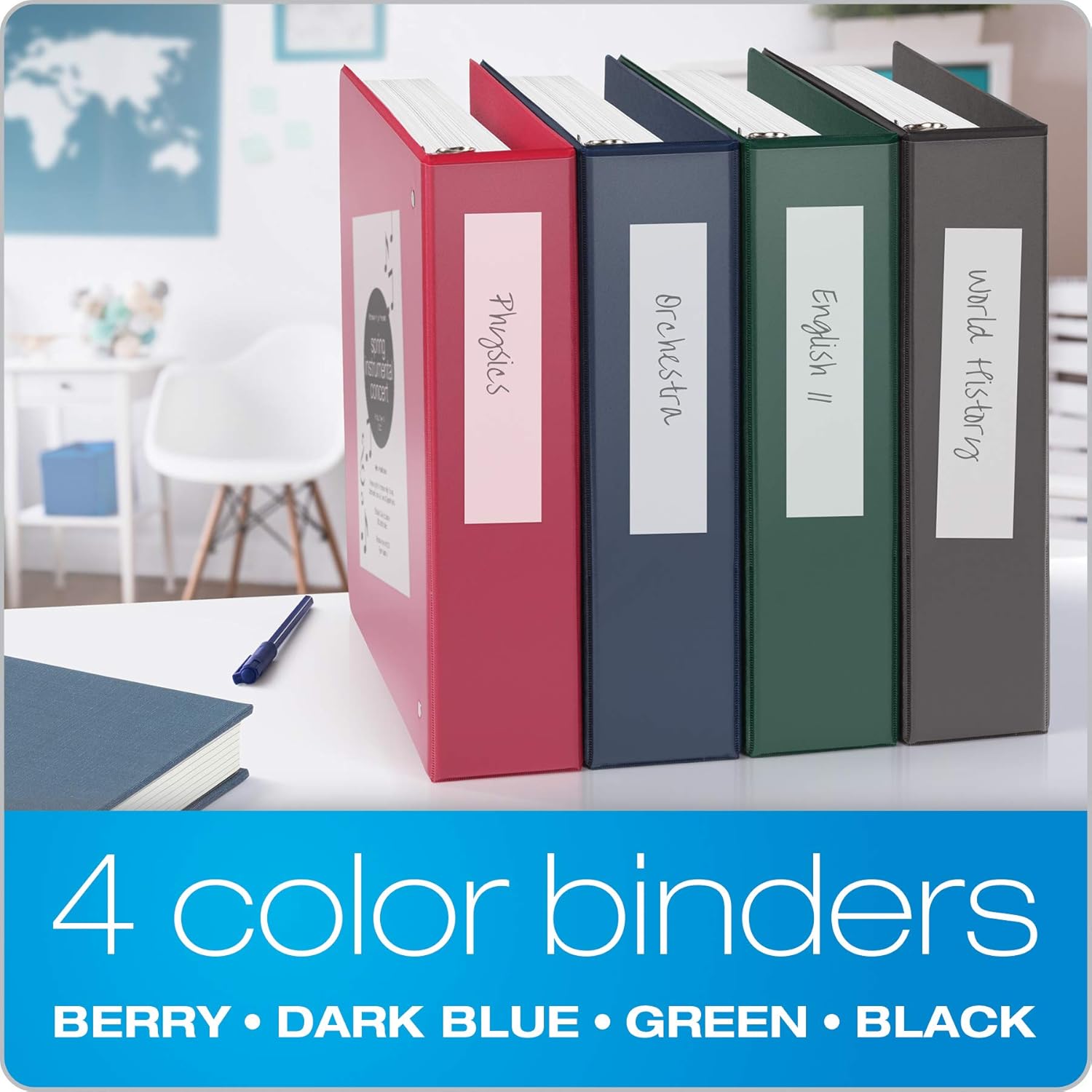 Cardinal 3 Ring Binders, Binders for School and Office, Durable 2 Inch Binder with Round Rings, Holds 475 Sheets, ClearVue Covers, Non-Stick, PVC-Free, Assorted Colors, 4 Pack (29310) 5 - northernschoolofshiatsu.co.uk