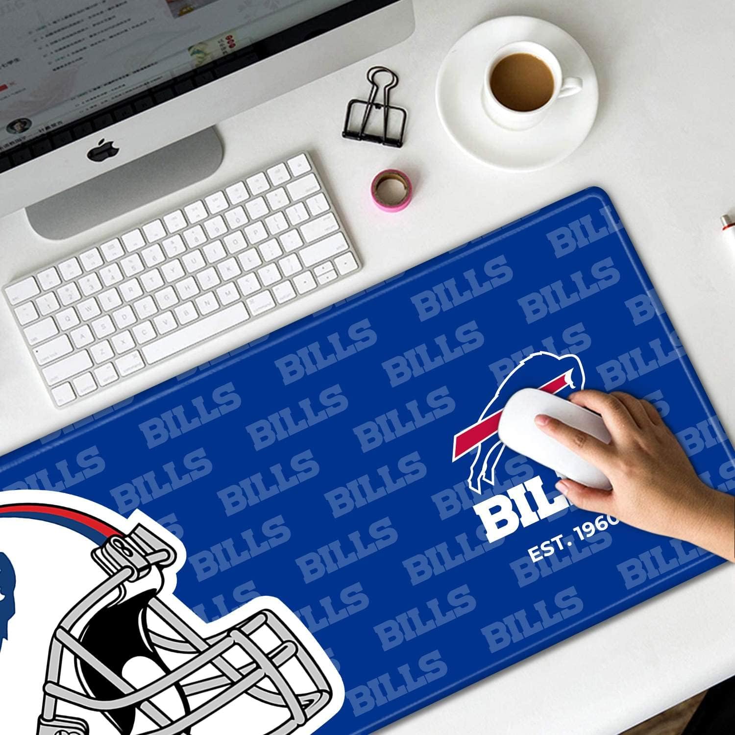 Stitched Edges Mouse Desk Pad,Large Gaming Mouse Pad for Laptop Computer Desktop Keyboard,Blue White Design Mat for Football Sport Fans Mousepad 4 71tVo+N 5YL. AC SL1500 - northernschoolofshiatsu.co.uk