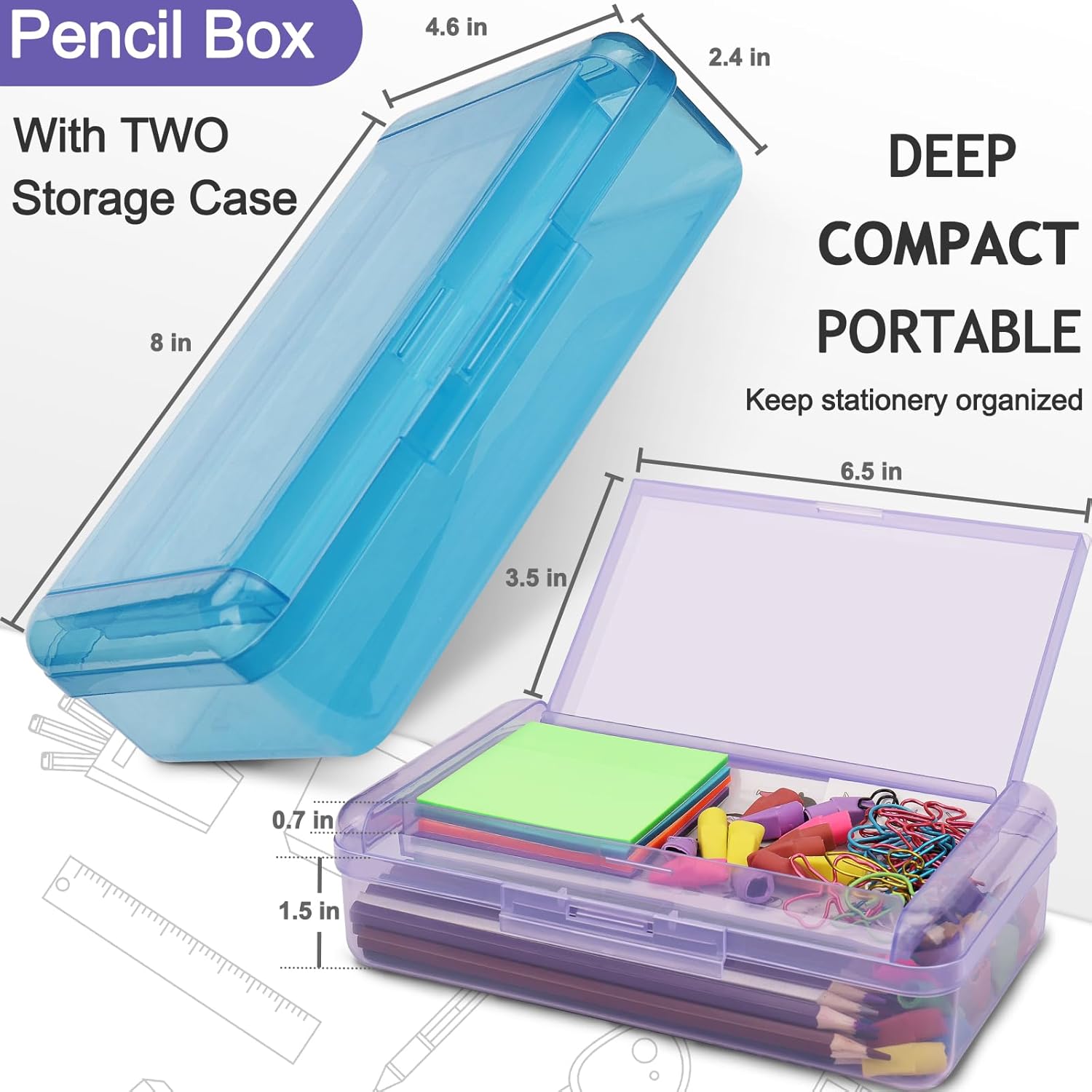 1 PCS Pencil Box,Double Layer Large Capacity Pencil Box,Hard Pen Case with Snap-tight Lid, Plastic Pencils Case for Office School Supplies Pen Boxes,Storage Organizer for Gel Pens Erasers-Purple 44 71tWYHAXS+L. AC SL1500 - northernschoolofshiatsu.co.uk