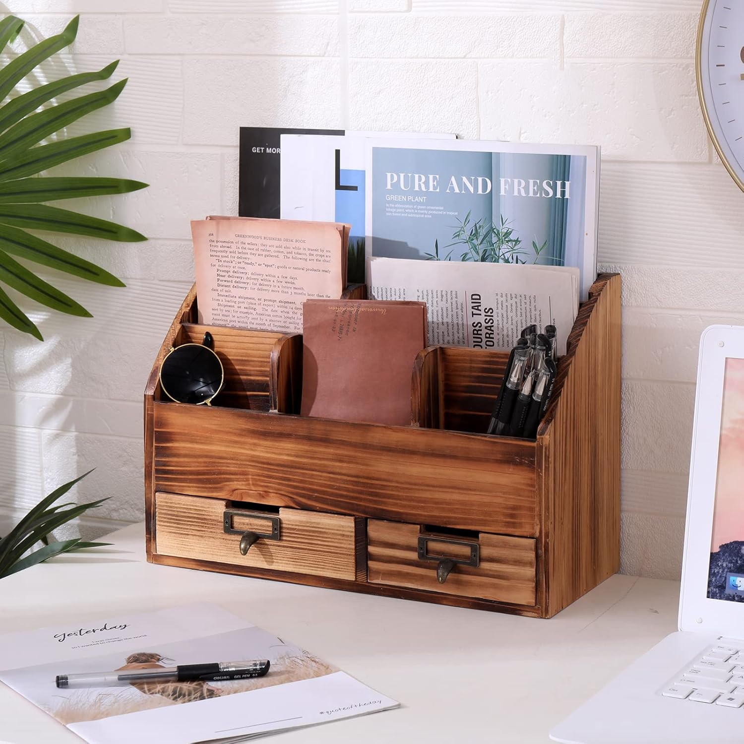 Wooden Desk Organizer Pencil Holder Cosmetic Storage Desk Box Home Office Art Supplies with 2 Drawer and Compartments 2 71twDflGKiL. AC SL1500 - northernschoolofshiatsu.co.uk