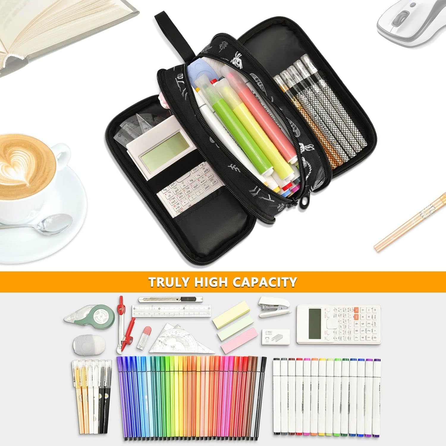 Skull Skeletons Large Capacity Pencil Case Halloween Gothic Skull Skeletons Pencil Pouch Office School Large Storage Pen Bag 3 Compartment pencil box for Adults School Teen Girl Boy Men Women 5 71u40CKiR L. AC SL1500 - northernschoolofshiatsu.co.uk