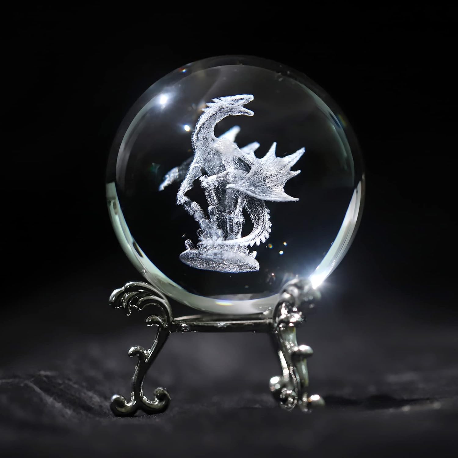 2.36in 3D Dragon Crystal Ball with Stand -3D Laser Engraving Dragon on Crystal Mythological Statue Figurine Crystal Ball Paperweight 1 - northernschoolofshiatsu.co.uk