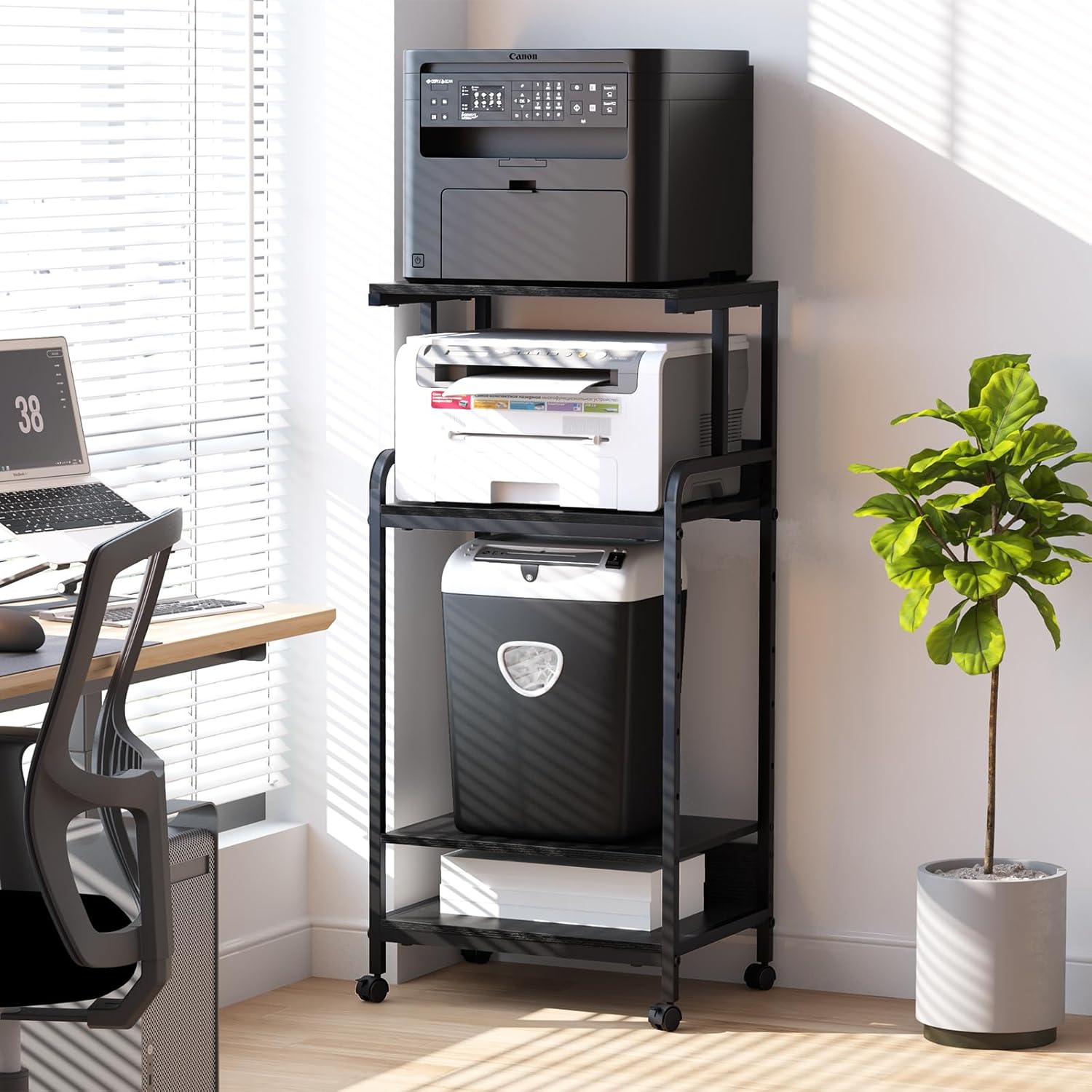 4 Tier Printer Stand with Storage Shelf, Large Tall Printer Cart with Wheels, Mobile Printer Table for Home Office, Adjustable Stands for Printer Heat Press Scanner Fax (Black), High 3 71vPAI5d+7L. AC SL1500 - northernschoolofshiatsu.co.uk