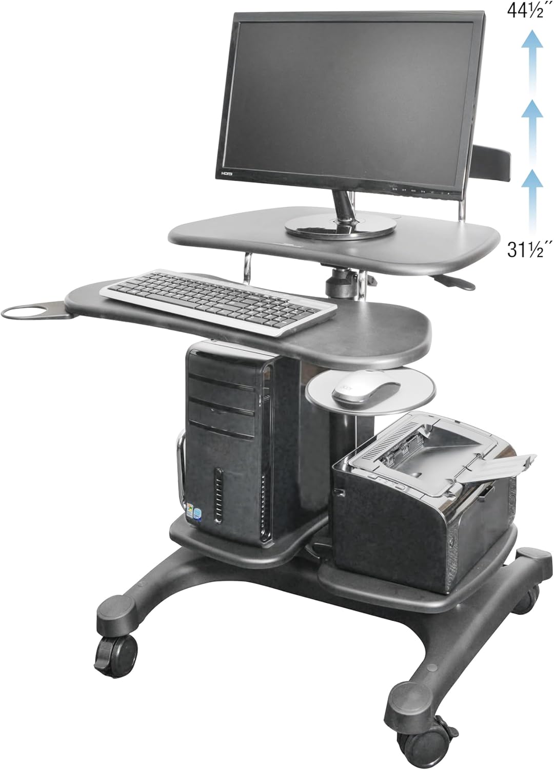 Kantek Mobile Sit Stand Height Adjustable (31"-44.5") PC Cart, Rolling Computer Laptop Workstation, Keyboard Tray, Mouse Tray, Printer, UPS, Monitor Arm,Black,STS240 4 - northernschoolofshiatsu.co.uk