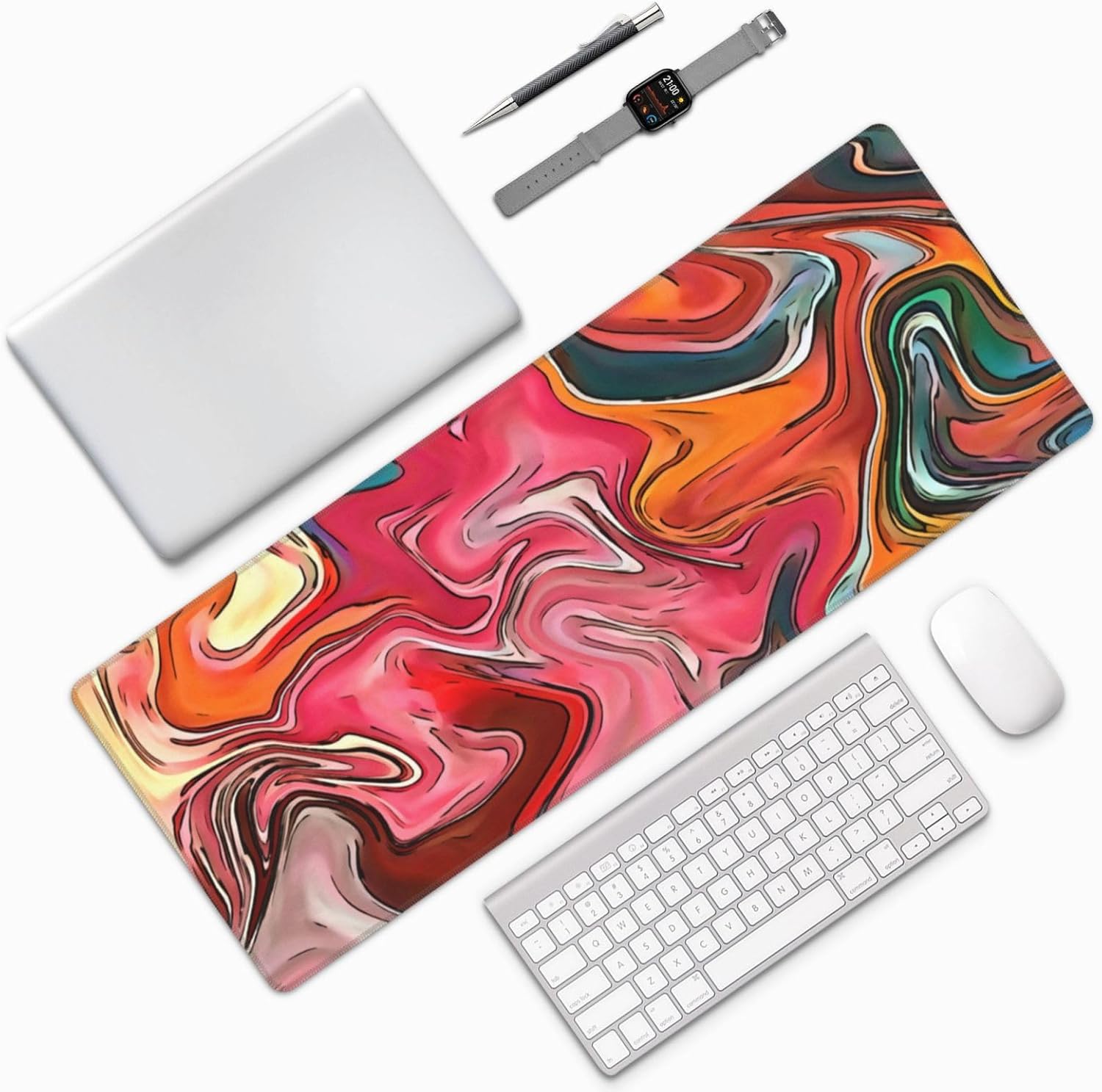 Red Topographic Contour Map Liquid Wave Topography Geography Gaming Mouse Pad 31.5 X 11.8 Inch XL Extended Large Keyboard Non-Slip Rubber Base with Stitched Edges for Home Office 90 - northernschoolofshiatsu.co.uk