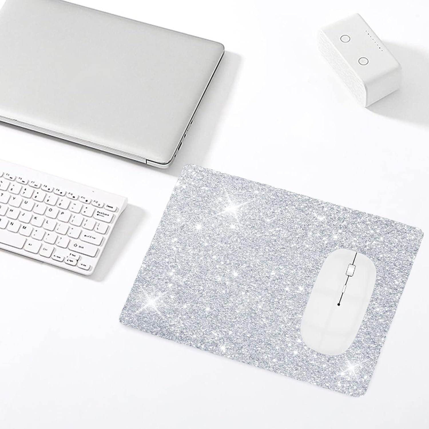 Mouse Pad Diamond Silver Glitter Sparkle Mousepad Bling Desk Accessories Gaming Bling Rubber Pads for Laptop, One Size 94 - northernschoolofshiatsu.co.uk