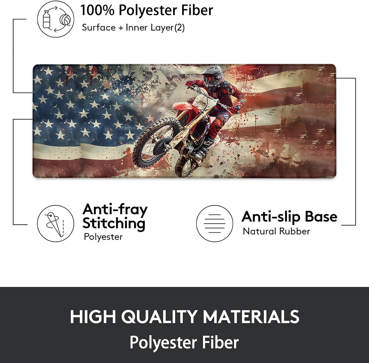 Gaming Mouse Pad, American Flag Dirt Bike Mouse Pad, Desk Mat, Non-Slip Rubber Base MousePads for Computers Laptop Office School Home Accessories Decor 31.5" x 11.8" 2 - northernschoolofshiatsu.co.uk