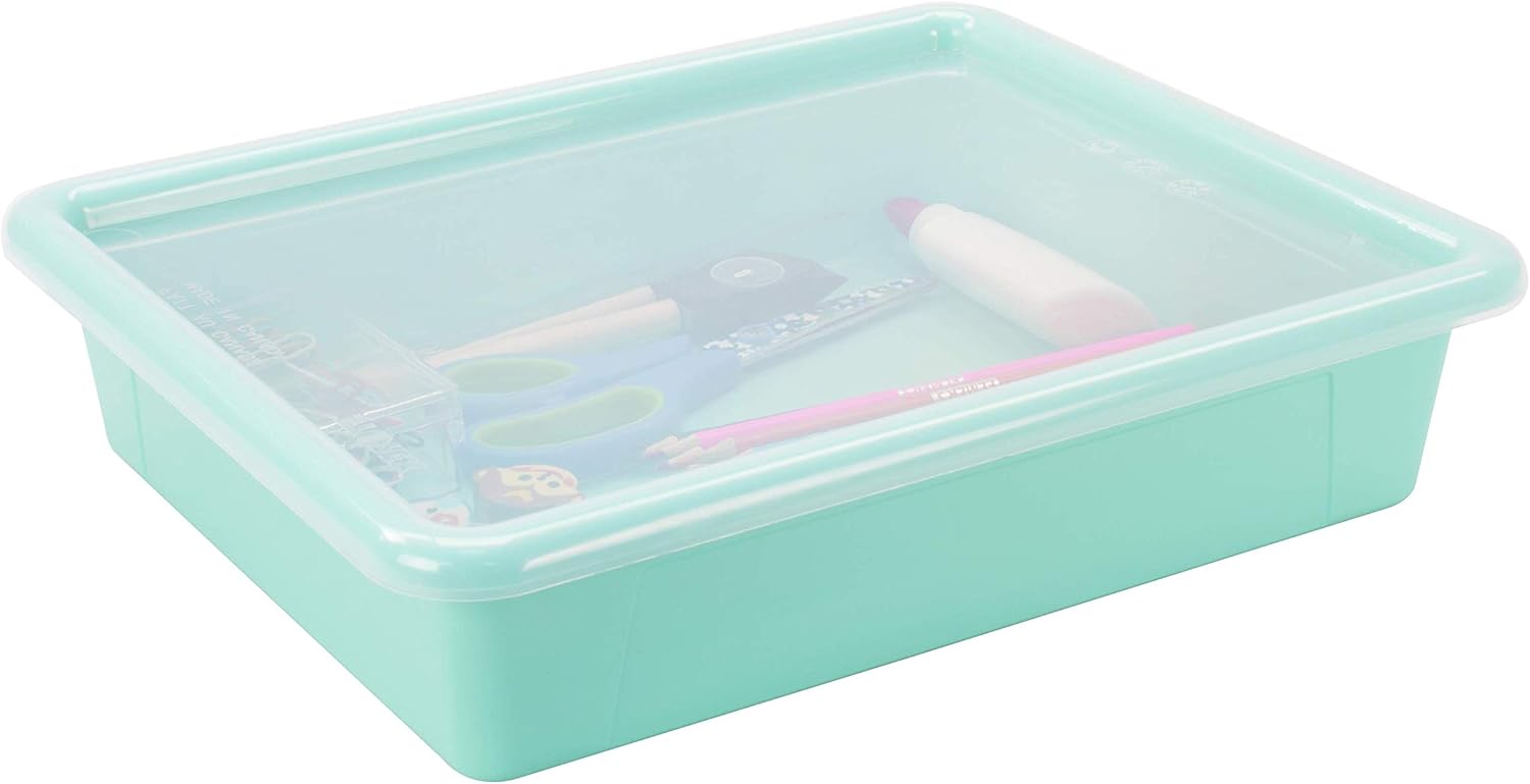 Storex Letter Size Flat Storage Tray – Organizer Bin with Non-Snap Lid for Classroom, Office and Home, Teal, 5-Pack (62541U05C) 10 - northernschoolofshiatsu.co.uk