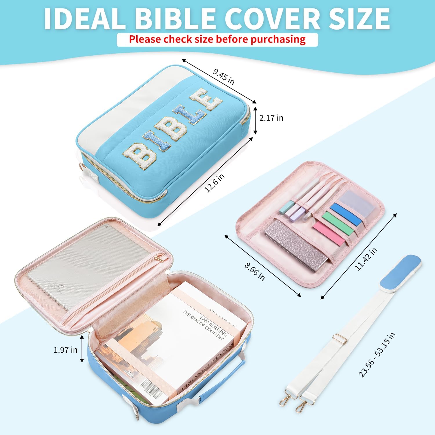 Bible Cover Case for Women, Large Chenille Letter Leather Bible Case with Bible Study Accessories, Bible Study Supplies Bible Journaling Kit, Christmas Christian Gift for Women Girls (Pink) 3 - northernschoolofshiatsu.co.uk