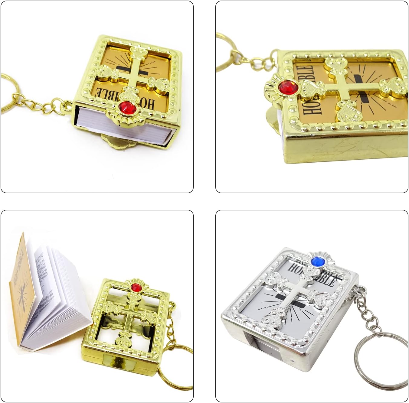 Honbay 8PCS Mini Bible Keychain Miniature Book Keyring Gold Silver Holy Bible Religious Favor for Baptism Church Communion Wedding Shower (2 Color) 5 - northernschoolofshiatsu.co.uk