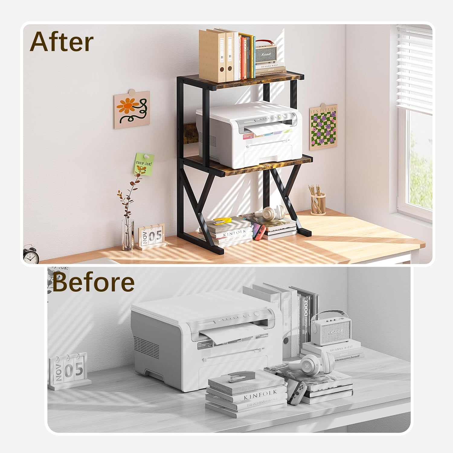 aboxoo Printer Stand for Desk, Desktop Printer Shelf Large 3-Tier Multi-Purpose Office Organization Shelves for Home Office, Rustic Brown 39 - northernschoolofshiatsu.co.uk
