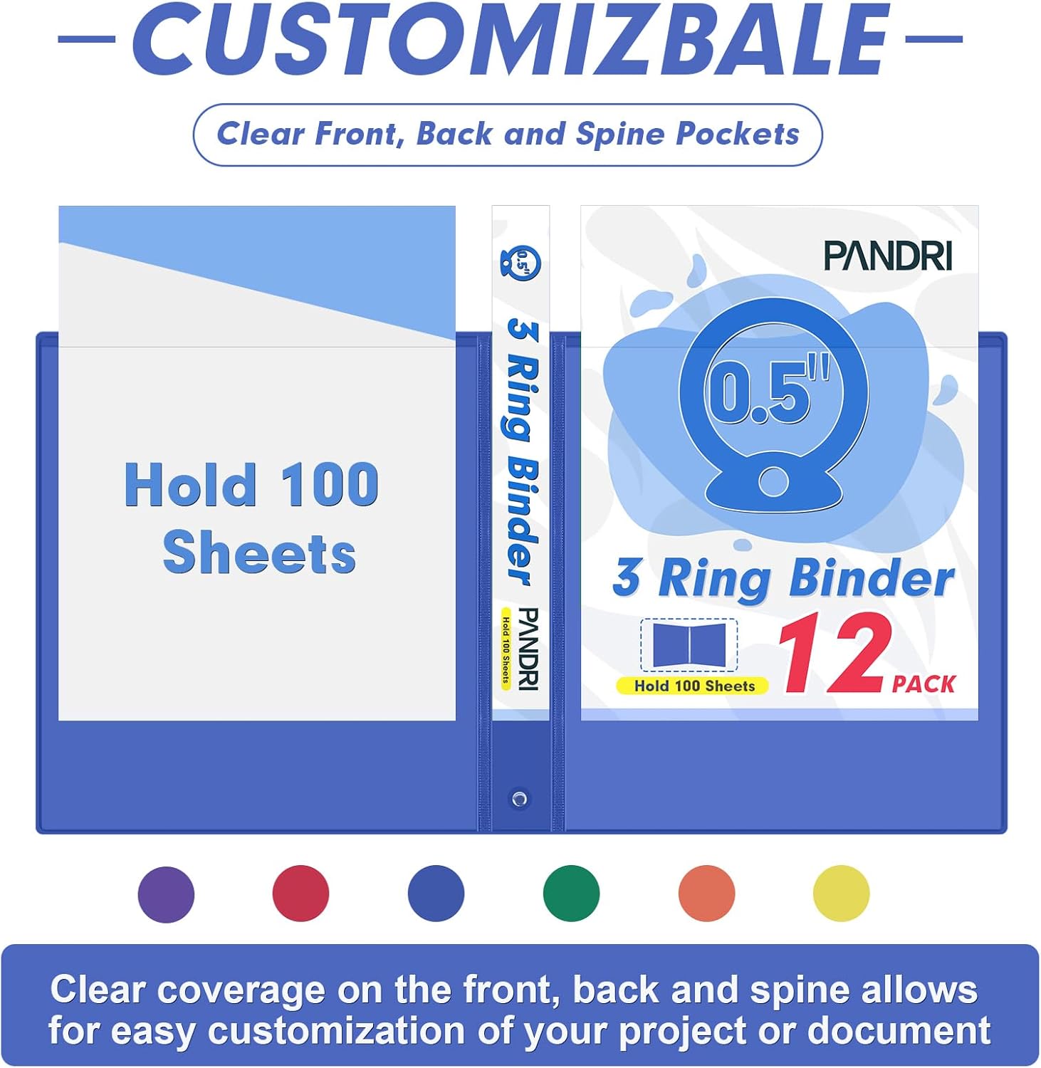 3 Ring Binder 0.5 Inch, PANDRI 12 Pack 0.5-Inch Binder Fits Letter Size 8.5'' x 11'' Paper, Versatile Binders for Office Home School, 2 Pockets, Color 5 71xY fAKhYL. AC SL1500 - northernschoolofshiatsu.co.uk
