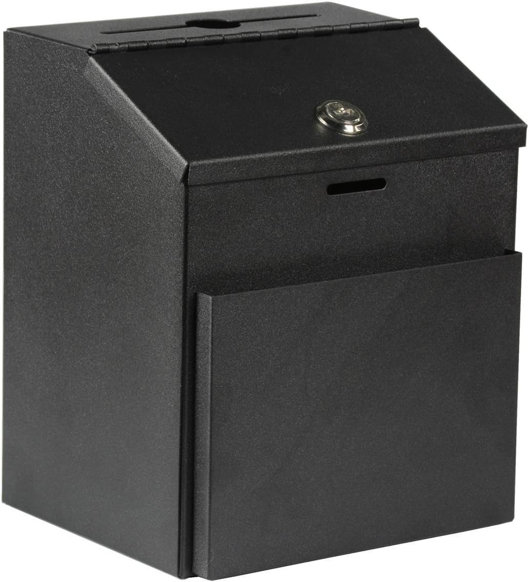 Metal Donation Box Charity Steel Collection Box Office Suggestion Box Secure Box With Top Slot and Lock with Keys Wall Mount with pre drilled holes 10x6x2.5" waterproof mailbox for Home Office(Gray) 123 - northernschoolofshiatsu.co.uk