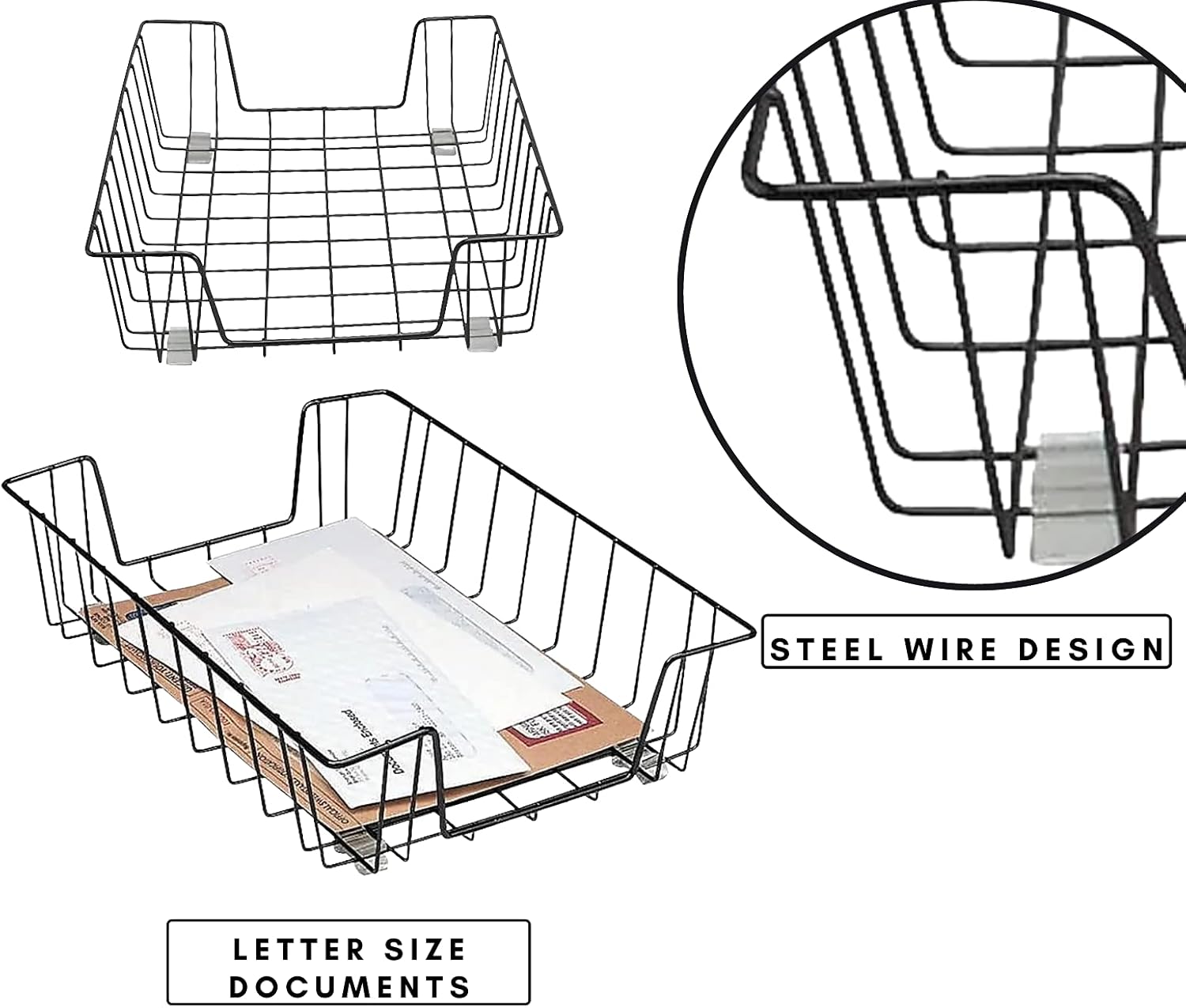1InTheOffice Letter Tray, Paper Basket for Desk, Paper Trays, Front Load, Black Steel, 2 Pack 4 - northernschoolofshiatsu.co.uk