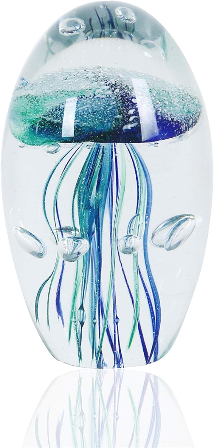EUSTUMA Hand Blown Glass Jellyfish Figurine Ornament,Sea Animal Ornament for Fish Tank Aquarium,Sea Animals Collection for Birthday Gift,Office Glass Paperweight for Desk. 1 - northernschoolofshiatsu.co.uk