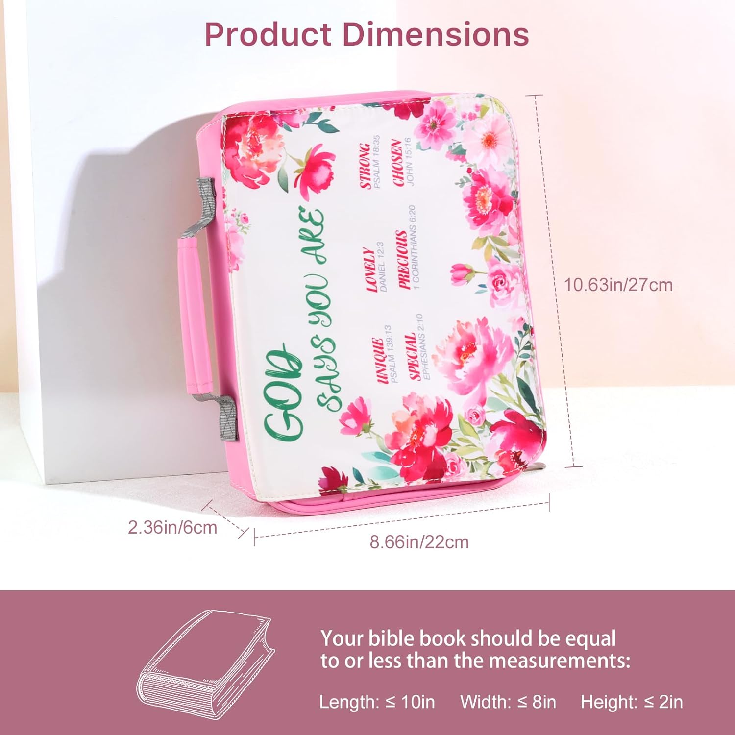 Bible Cover Case for Women, Large Bible Bag with Handle and Zippered Pocket, Bible Carrying Case Organizer Bag for Women, Bible Gift - Book Protector for Book Lovers, Pink 3 - northernschoolofshiatsu.co.uk