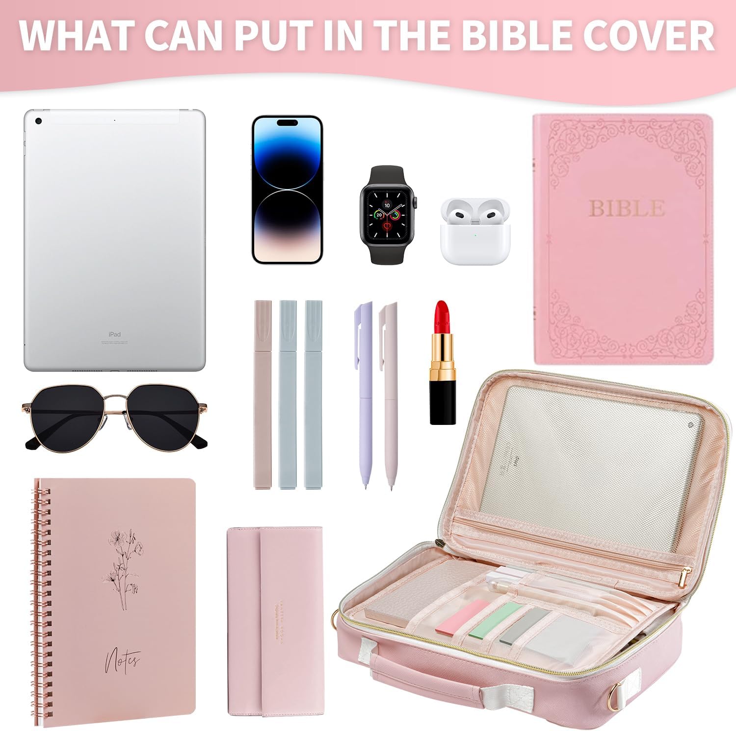 Bible Cover Case for Women, Large Chenille Letter Leather Bible Case with Bible Study Accessories, Bible Study Supplies Bible Journaling Kit, Christmas Christian Gift for Women Girls (Pink) 12 71y3LWaz OL. AC SL1500 - northernschoolofshiatsu.co.uk