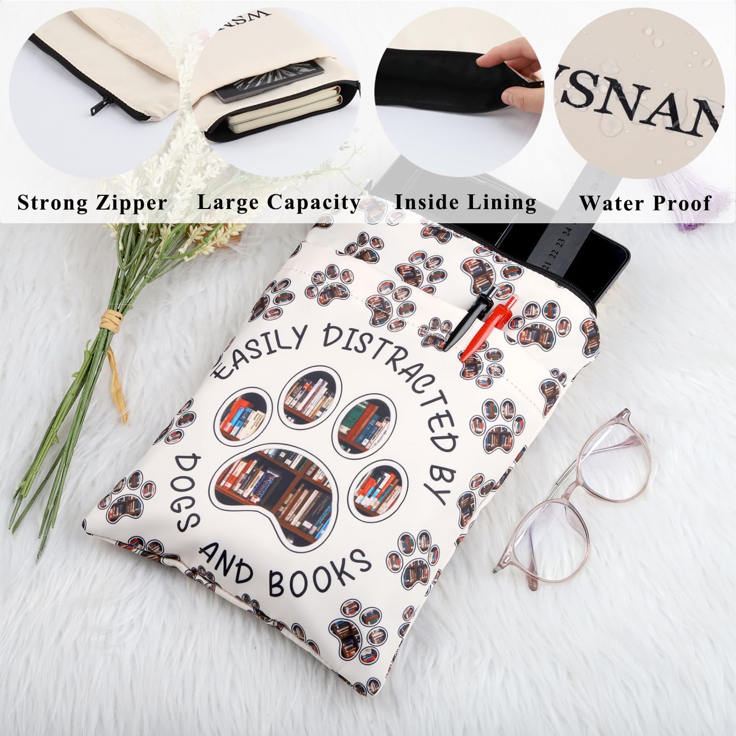 PLITI Book Lover Book Sleeve Dog Lover Gift Easily Distracted by Dogs and Books Book Protector for Animal Lover (Distracted Dogs Books BSBL) 6 - northernschoolofshiatsu.co.uk