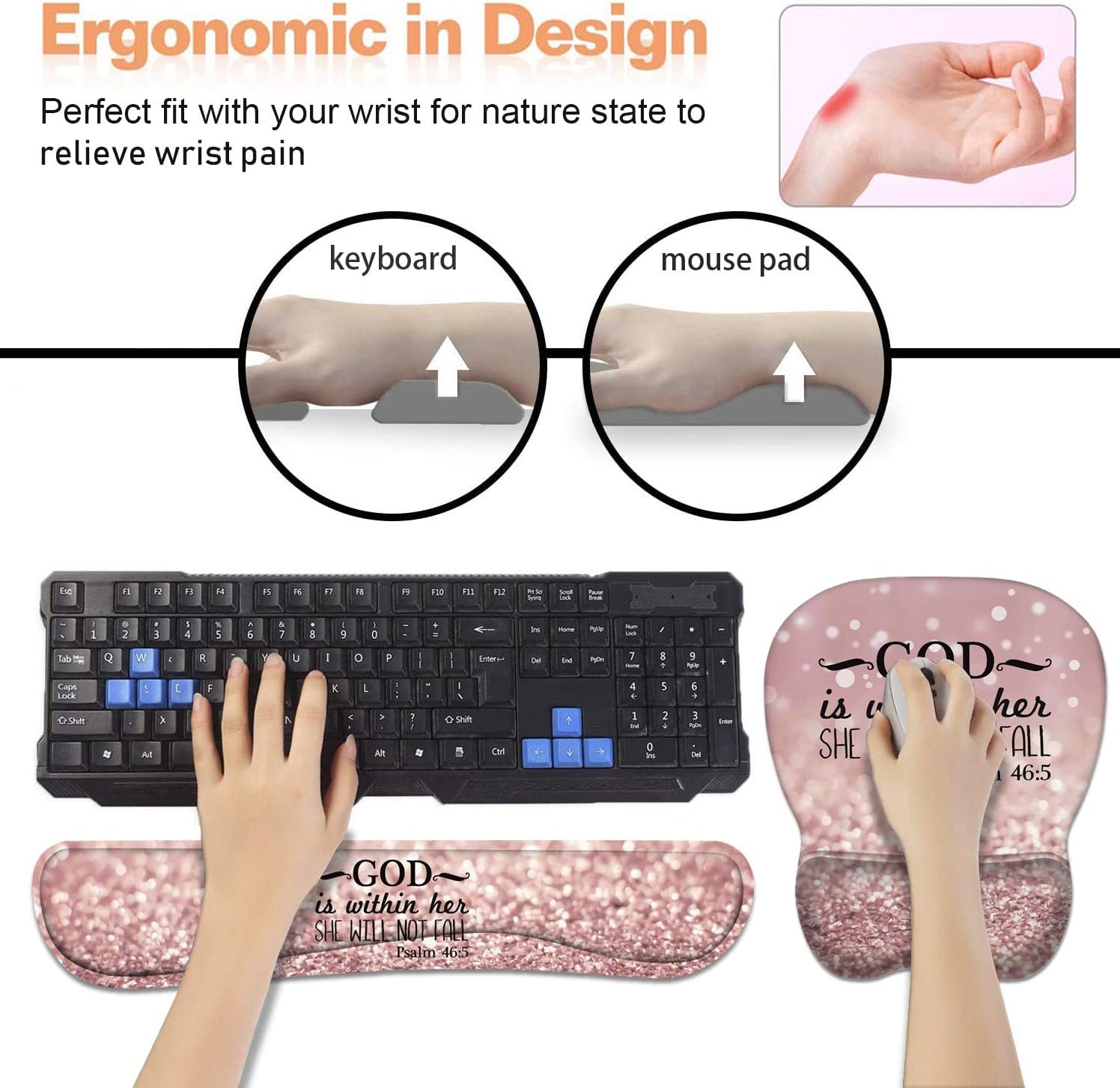 Ergonomic Mouse Pad Wrist Support and Keyboard Wrist Rest Set with Coasters, Non-Slip PU Base, Easy Typing & Pain Relief, Perfect for Home Office Working Studying, Bible Verse Psalm 46:5 4 71yzqbpK9CL. AC SL1496 - northernschoolofshiatsu.co.uk