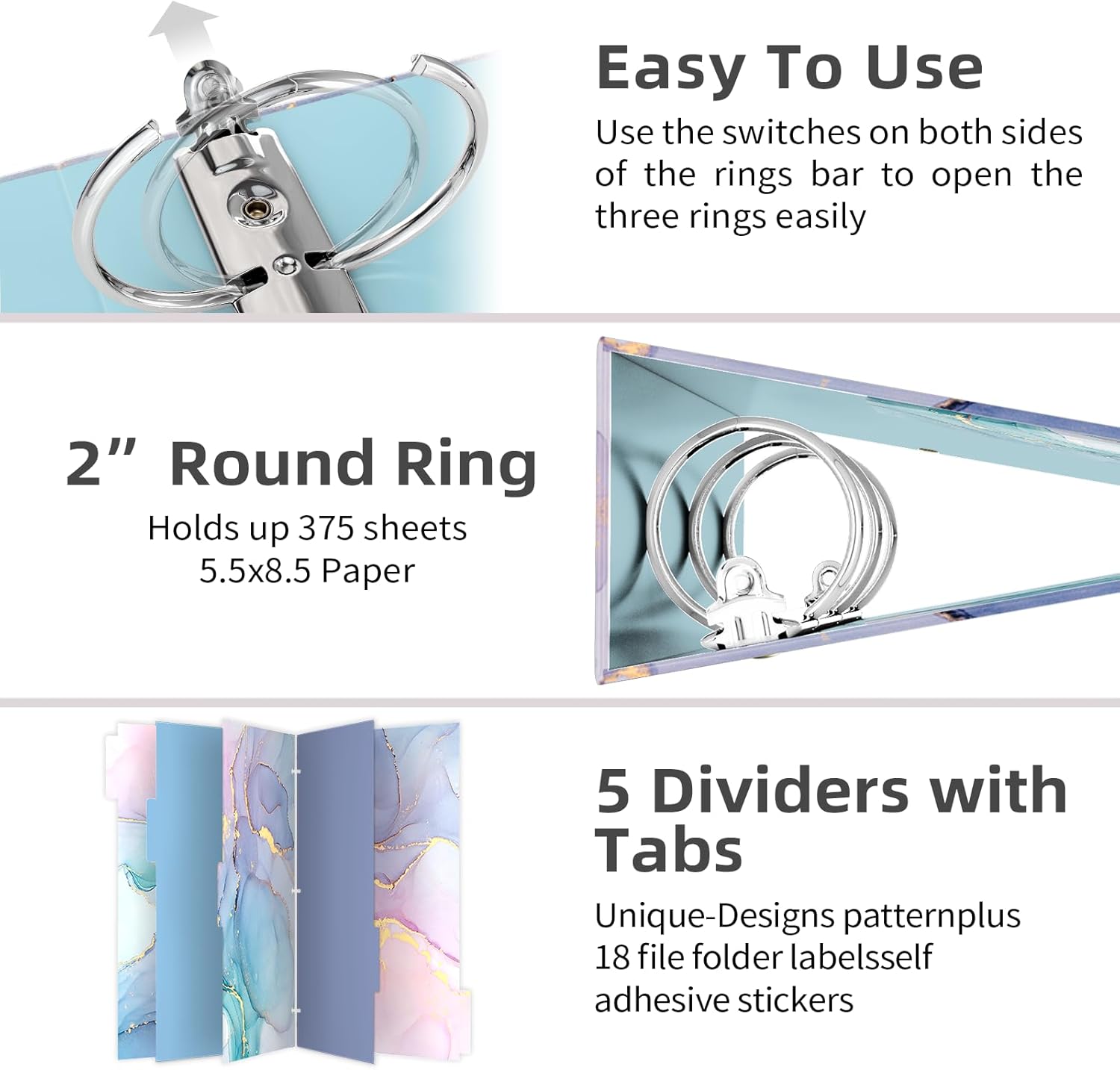 2 Inch 3 Ring Binders for Letter-Size 11" x 8.5" with 5-Tab Dividers and Low Profile Clipboards Three Ring Binder for School Class Office Supplies, Rose Floar 150 71zIqKh BbL. AC SL1500 - northernschoolofshiatsu.co.uk