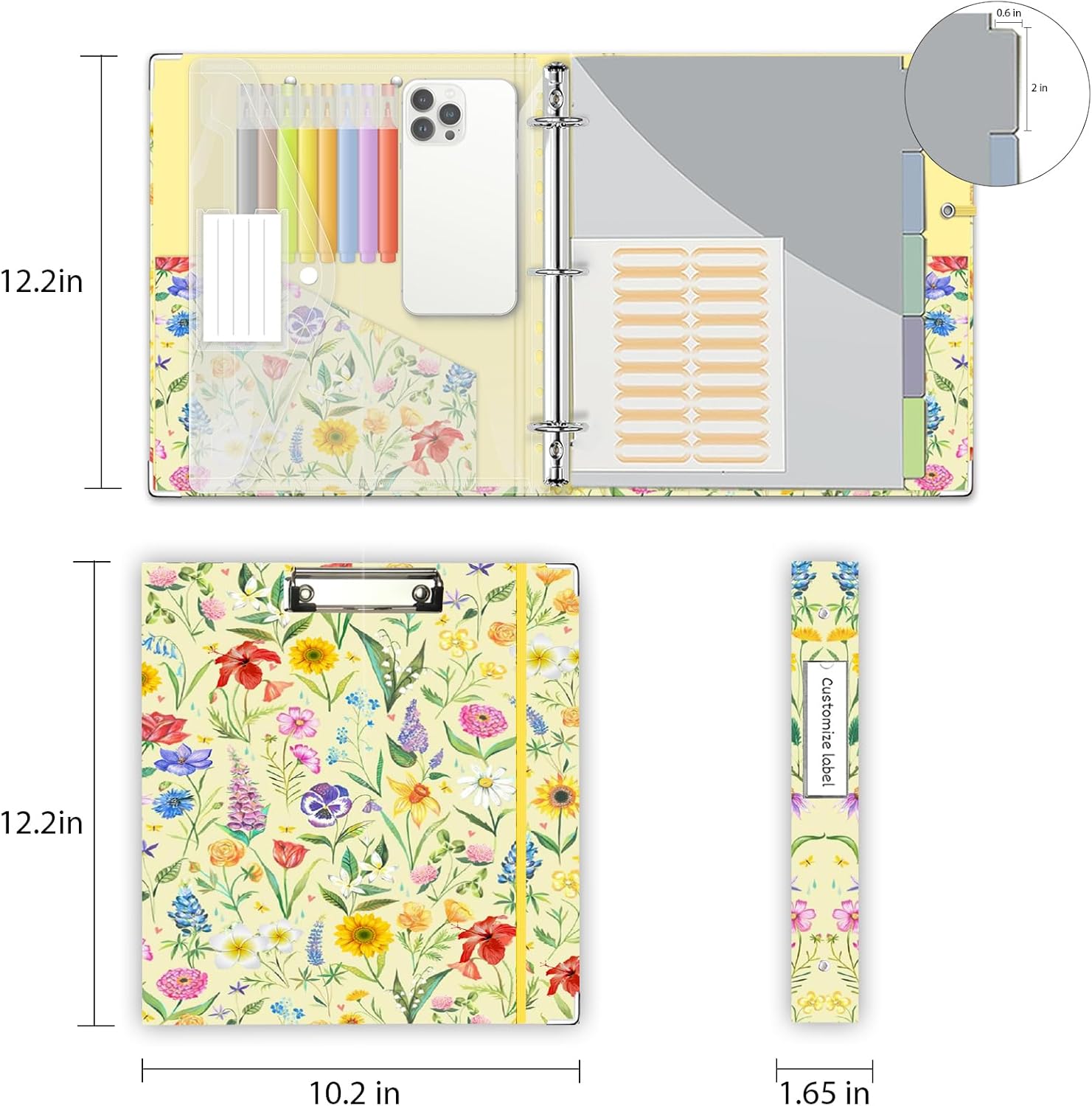 3 Ring Binder 1 Inch, Three Ring Binders Organizer with Clipboard, 5-Tabs Pockets Dividers, Plastic Folder, 18 Divider Stikers, KLLVE Cute Binder with Pen Loop (Garden Party, Letter Size) 79 - northernschoolofshiatsu.co.uk