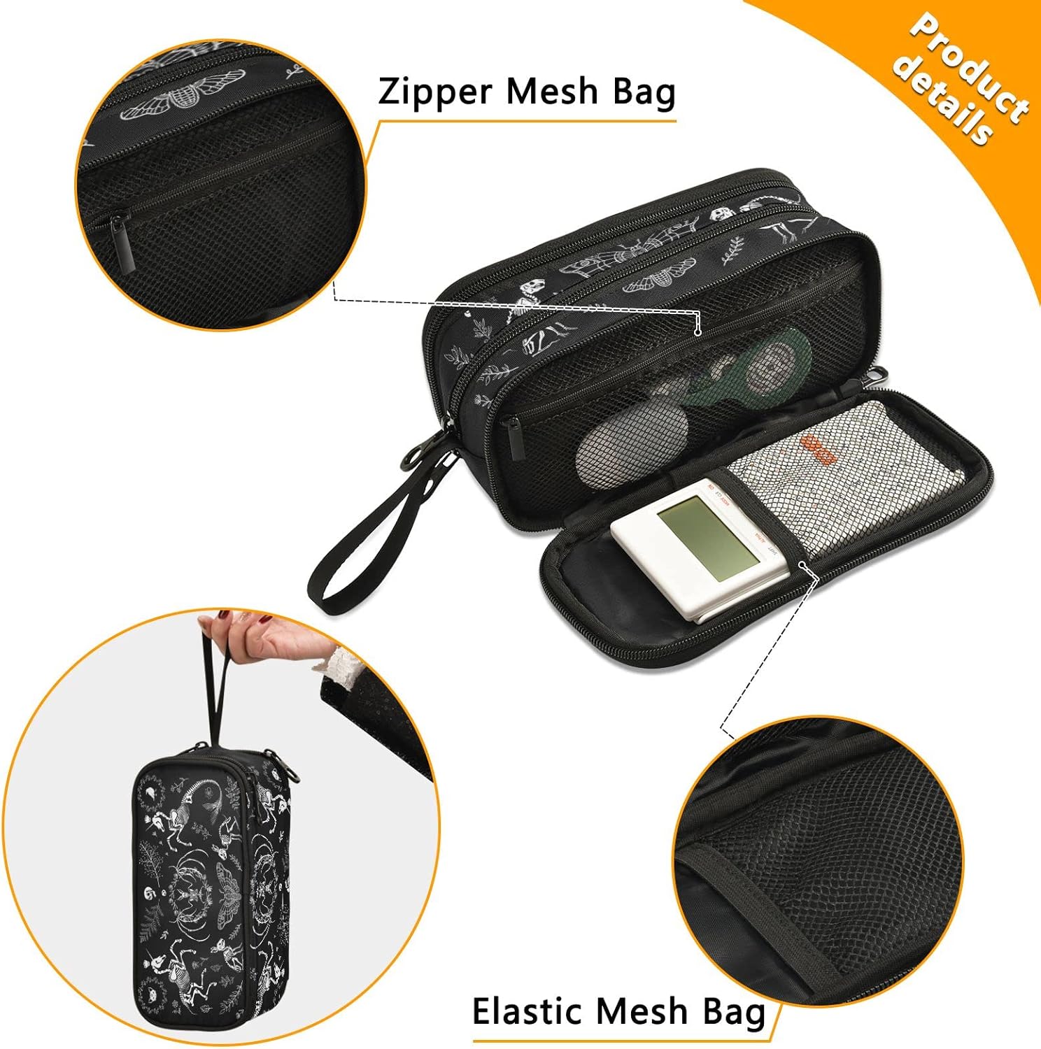 Skull Skeletons Large Capacity Pencil Case Halloween Gothic Skull Skeletons Pencil Pouch Office School Large Storage Pen Bag 3 Compartment pencil box for Adults School Teen Girl Boy Men Women 2 - northernschoolofshiatsu.co.uk