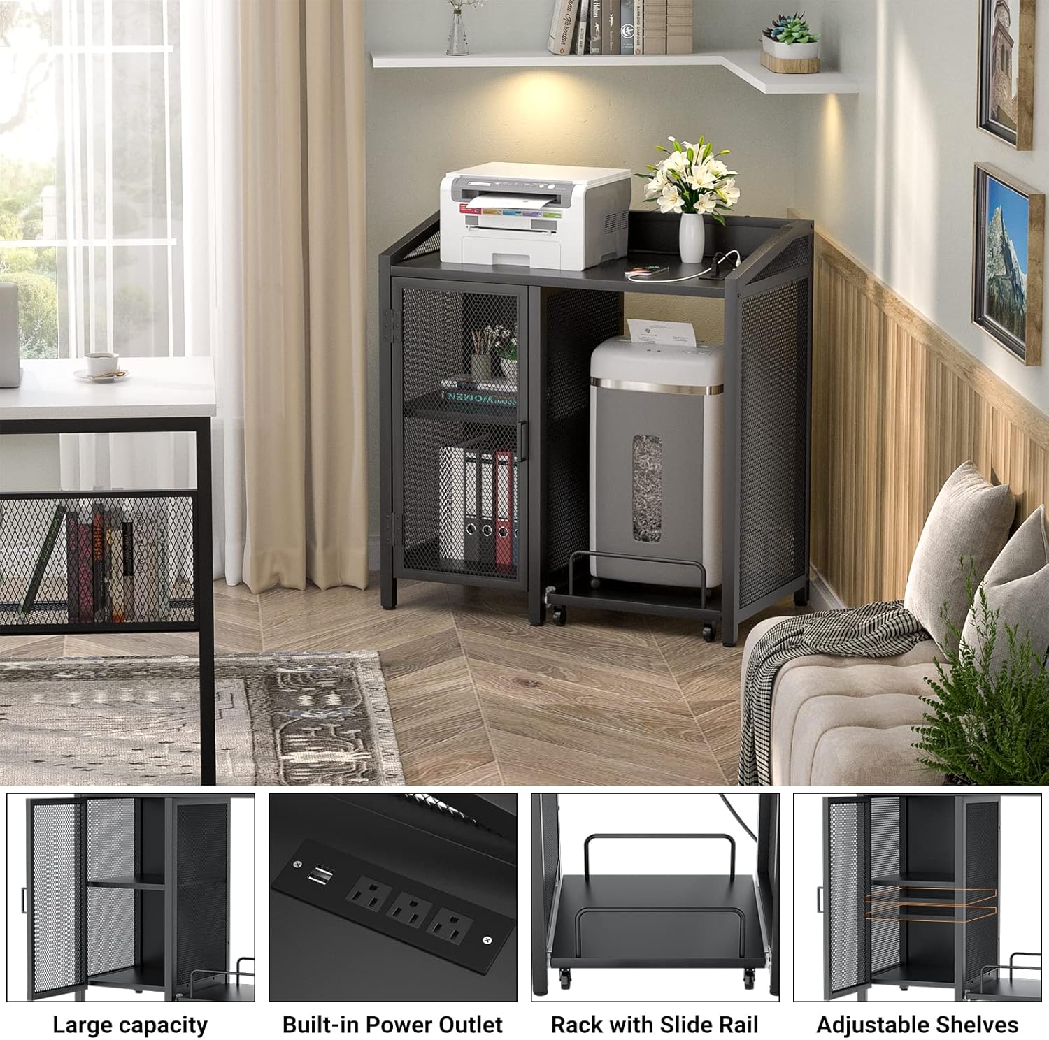 Unikito File Cabinet with Paper Shredder Stand On Wheel, Modern Vertical Filing Cabinet with Socket and USB Charging Port, Large Printer Stand with Adjustable Storage Shelf Rack for Home Office, Black 4 81+JK7r5YML. AC SL1500 - northernschoolofshiatsu.co.uk
