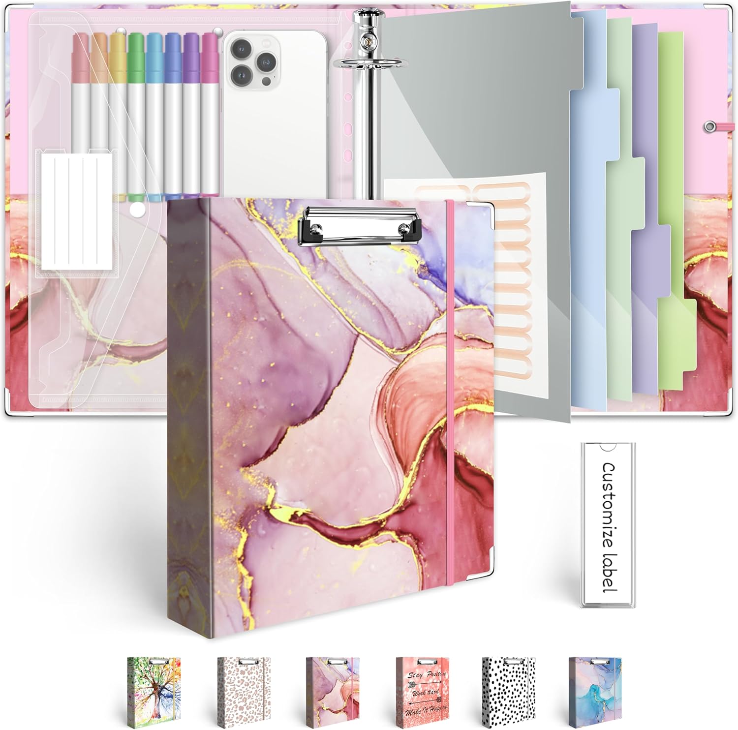 3 Ring Binder 1 Inch, Three Ring Binders Organizer with Clipboard, 5-Tabs Pockets Dividers, Plastic Folder, 18 Divider Stikers, BVSSX Pretty Binder with Pen Loop (Black Weeds, Letter Size) 74 - northernschoolofshiatsu.co.uk