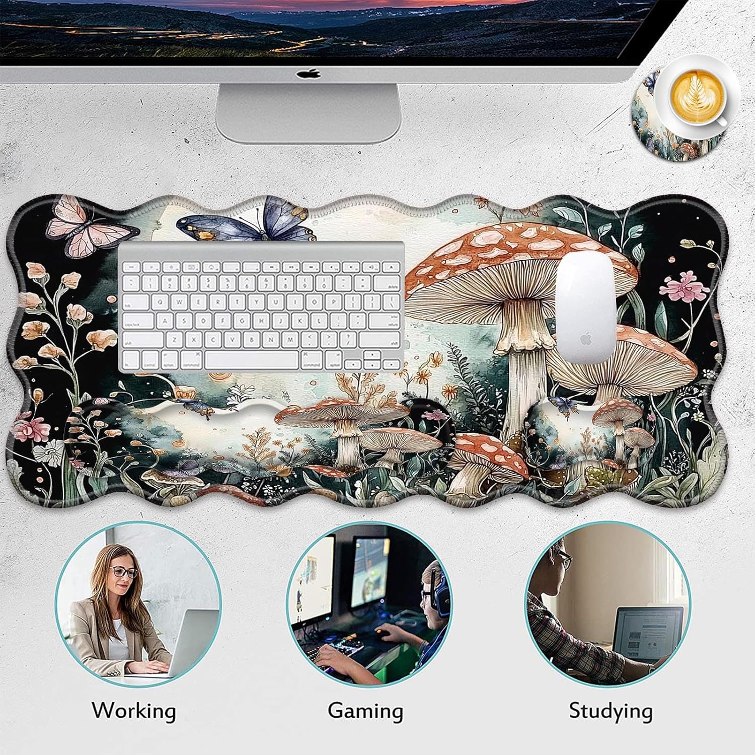 4 in 1 Desk Mat Set,Mouse Pad with Keyboard Wrist Rest,Wave-Shaped Design,Non-Slip Rubber Base,Waterproof,for Home,Office,Gaming,Starry Night 62 - northernschoolofshiatsu.co.uk