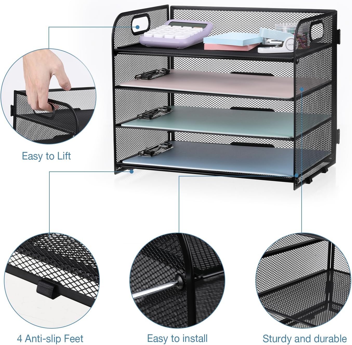 4-Tier Mesh Letter Tray Paper Organizer, Desk File Organizer with Handle - Black 4 81+q5aP7+7L. AC SL1500 - northernschoolofshiatsu.co.uk