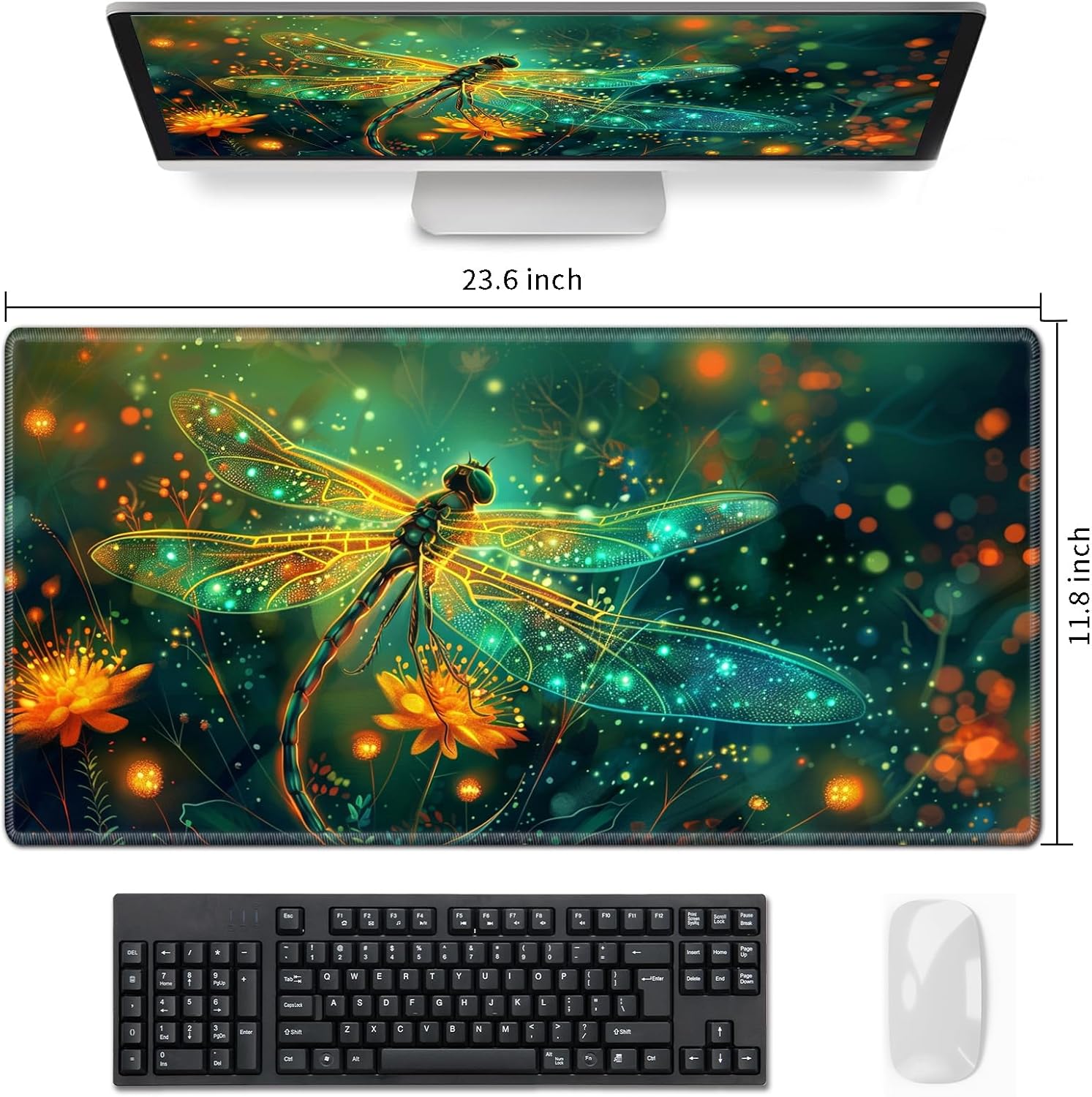 Small Desk Mat,Office Desk Pad for Office Work & Game,Computer Keyboard Mouse Mat Desk Non-Slip Rubber Base Small Mousepad with Stitched Edges for 23.6”x11.8”-Glowing Dragonfly 2 81 3jCSm2yL. AC SL1500 - northernschoolofshiatsu.co.uk