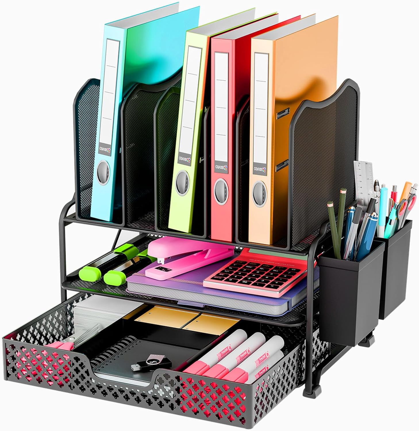 Simple Trending Desk File Organizer with Sliding Drawer, Metal Mesh Double Tray and 5 Upright Section Sorter and 2 Pen Holder, Black 1 810vpJKr44L. AC SL1500 - northernschoolofshiatsu.co.uk