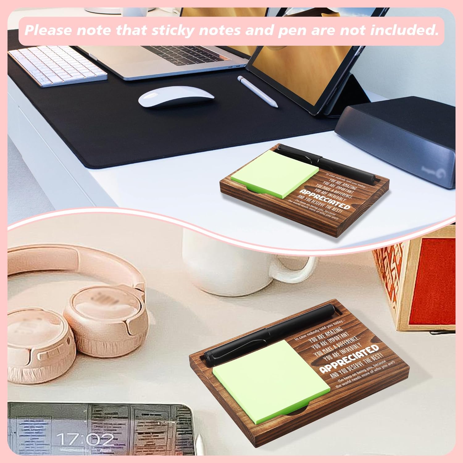 Appreciated Sticky Note Holder Wooden Notepad & Pen Holder 6.5" x 4.7" Sticky Note Pad Holder Dispenser for Desk Affirmations Work Appreciation Gifts Thank You Gifts, NPA246 3 - northernschoolofshiatsu.co.uk