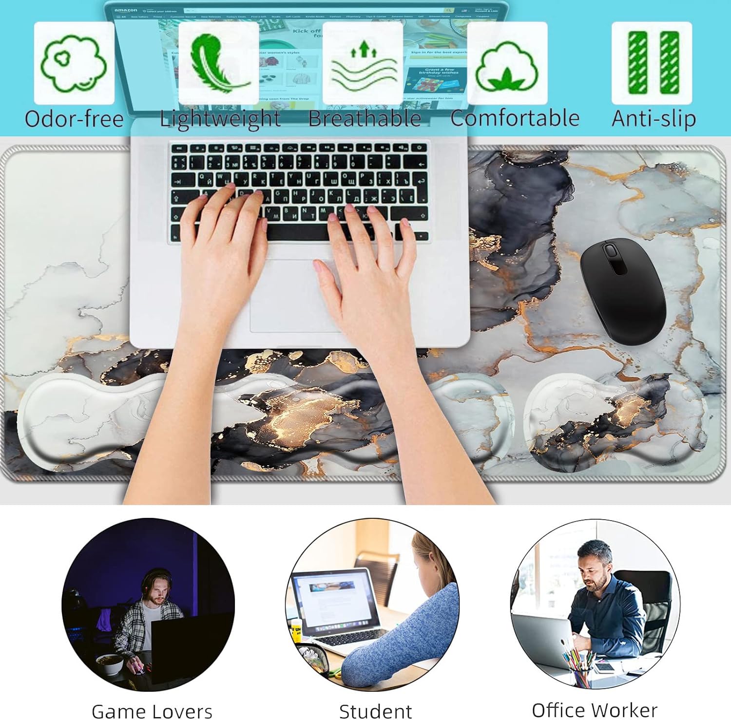 Keyboard Wrist Rest+Mouse Wrist Pad+Desk Pad Set,Memory Foam Ergonomic Easy Typing Pain Relief for Computer Laptop Office Home - Stay Positive Work Hard and Make It Happen 85 - northernschoolofshiatsu.co.uk