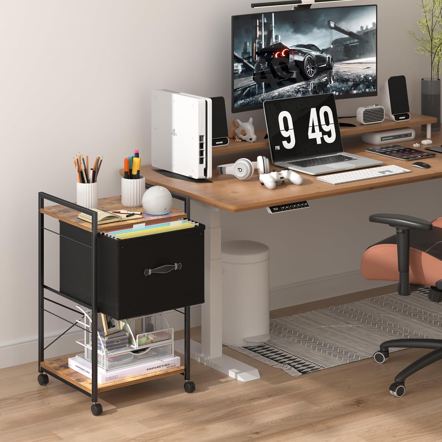VECELO Rolling File Cabinet with Fabric Drawer Leather Pull Design, Printer Stand with Open Storage Shelf, Small Side Table for Bedroom, Living Room, Vintage Brown 5 811tNThgS9L. AC SL1500 - northernschoolofshiatsu.co.uk