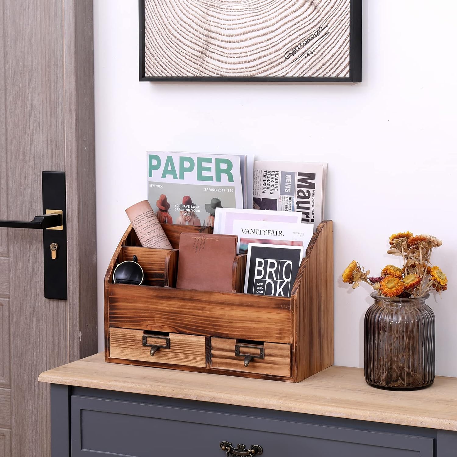 Wooden Desk Organizer Pencil Holder Cosmetic Storage Desk Box Home Office Art Supplies with 2 Drawer and Compartments 6 812BogbHRlL. AC SL1500 - northernschoolofshiatsu.co.uk