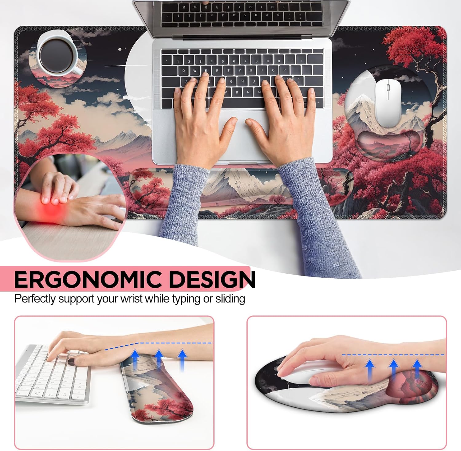 AIMSA Keyboard Mouse Pad Wrist Rest Set, Large Gaming Mouse Desk Pad with Wrist Support Ergonomic Design, 4 in 1 Mousepad for Home Office, Sakura Snow Mountain 2 813NA4owIRL. AC SL1500 - northernschoolofshiatsu.co.uk