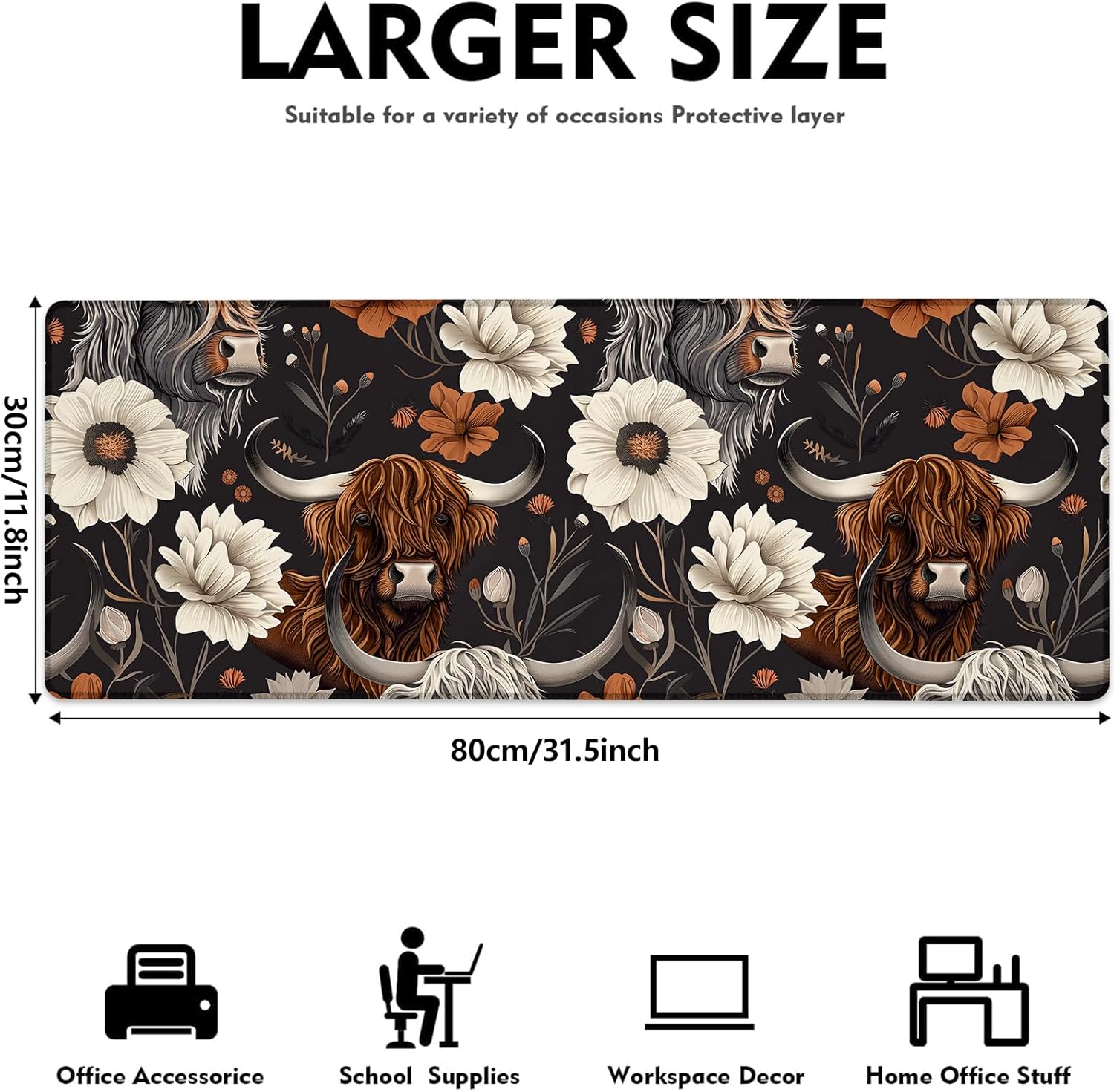 Rustic Highland Cow & Floral Gaming Mouse Pad, Large Cows Desk Mat for Laptop Keyboard Computer, Non-Slip Rubber Base Desktop Extended Mousepad for Office Home Accessories 31.5"×11.8" 3 815eM4r MJL. AC SL1500 - northernschoolofshiatsu.co.uk